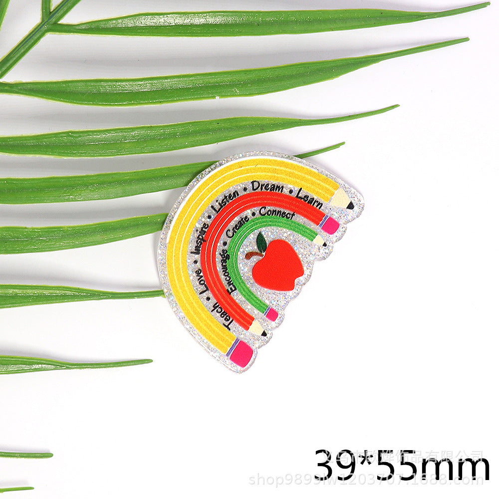 Wholesale 10pcs Loose Powder Cartoon Teacher Stationery Acrylic Pin Cute DIY Patch